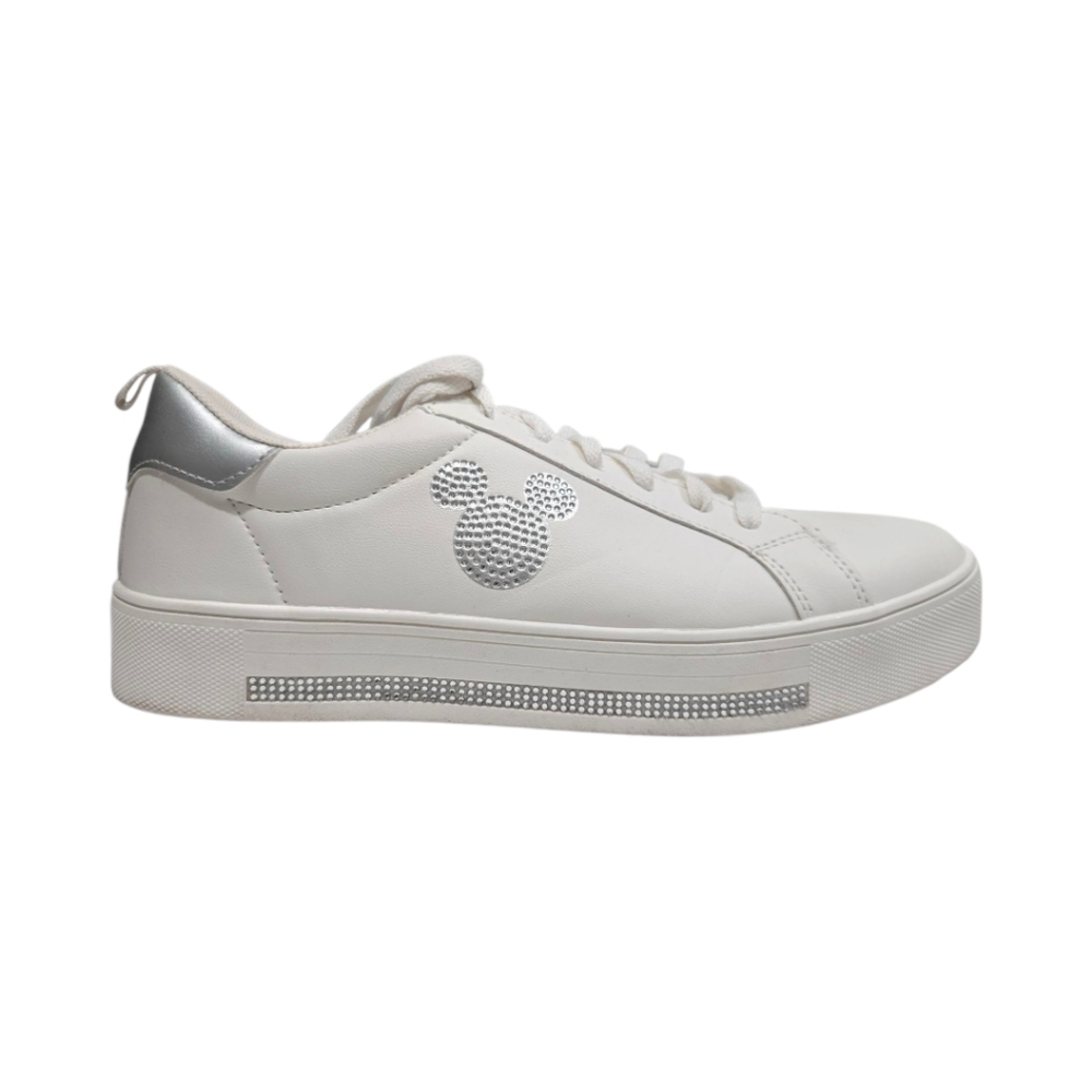 Disney Primark White Rhinestone Mickey Mouse Sneakers Women's Size 9 Silver Trim